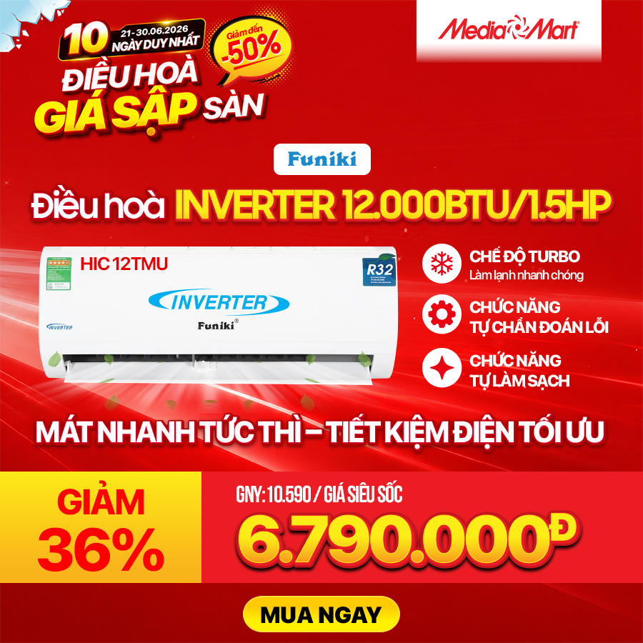 Điều hòa Funiki 1 chiều Inverter 12.000.Btu/1.5HP HIC 12TMU