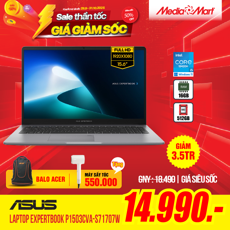 Laptop Asus ExpertBook P1503CVA-S71707W