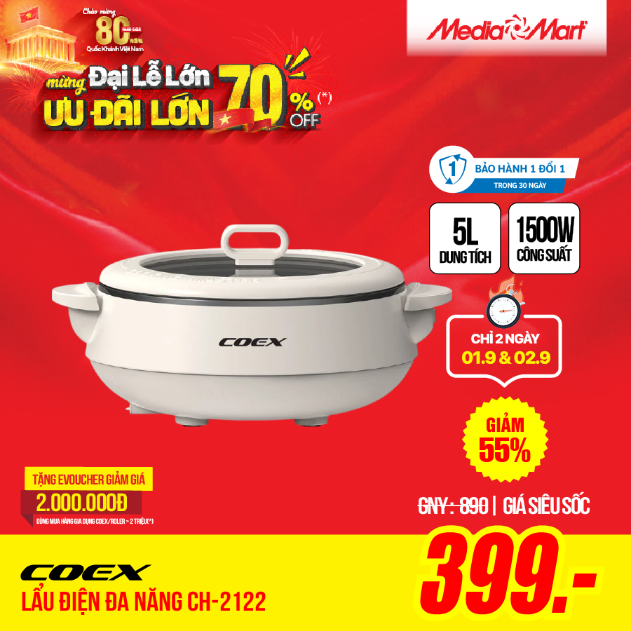 Lẩu điện đa năng 4 lít Coex CH-2122