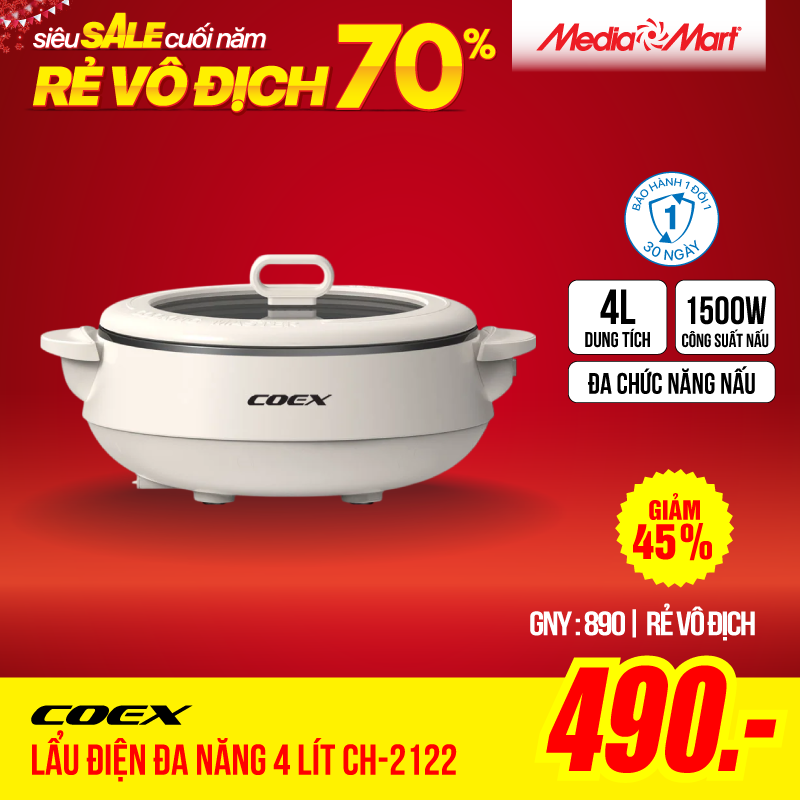 Lẩu điện đa năng 4 lít Coex CH-2122