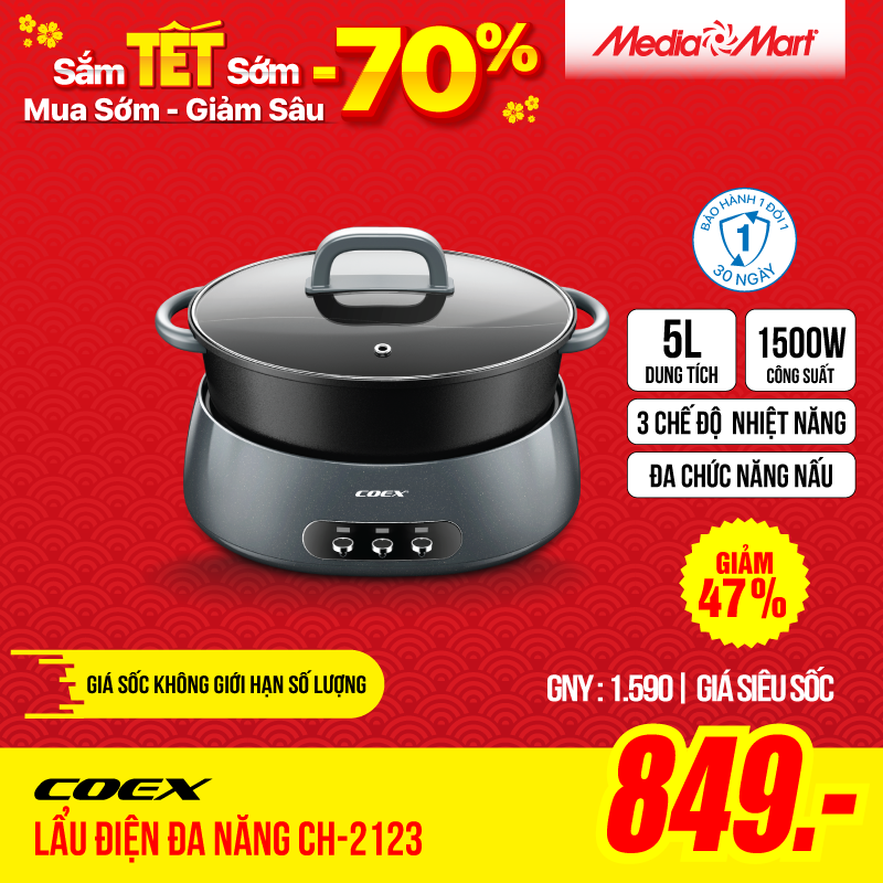 Lẩu điện đa năng 5 lít Coex CH-2123