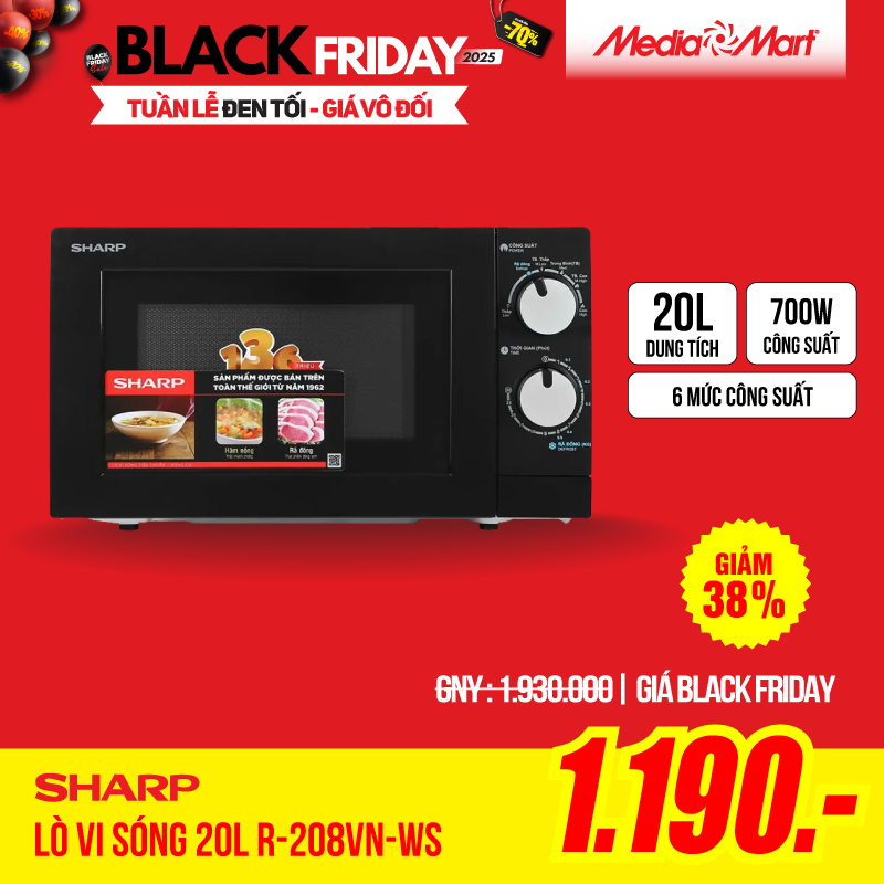 Lò vi sóng 20L Sharp R-208VN-WS
