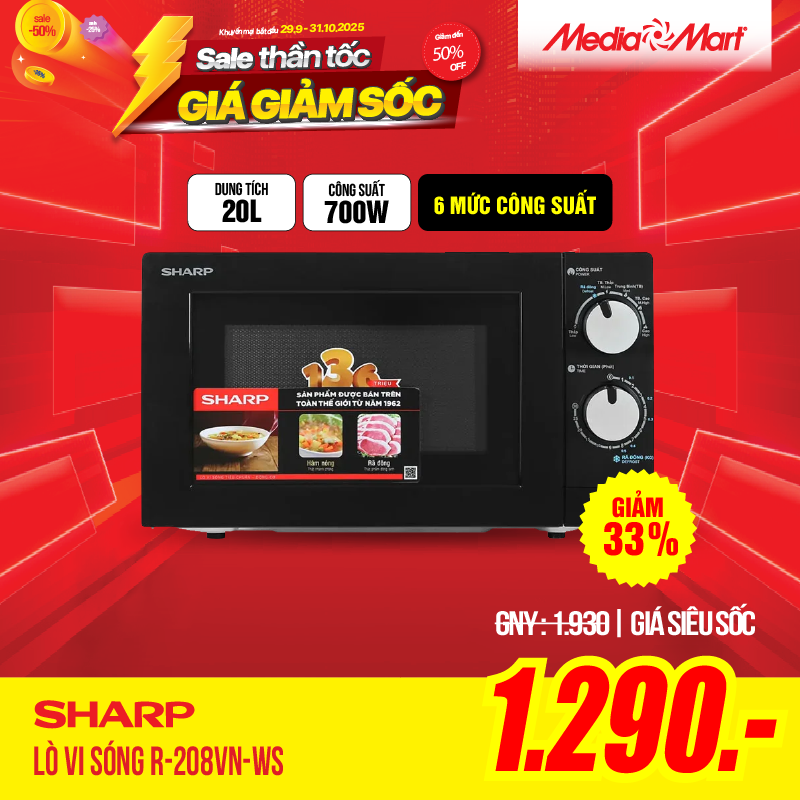 Lò vi sóng 20L Sharp R-208VN-WS
