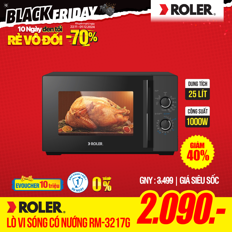 Lò vi sóng cơ có nướng 25 lít Roler RM-3217G