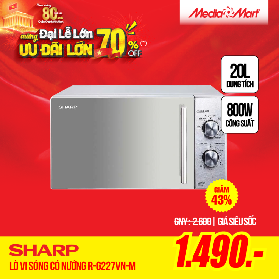 Lò vi sóng có nướng 20L Sharp R-G227VN-M