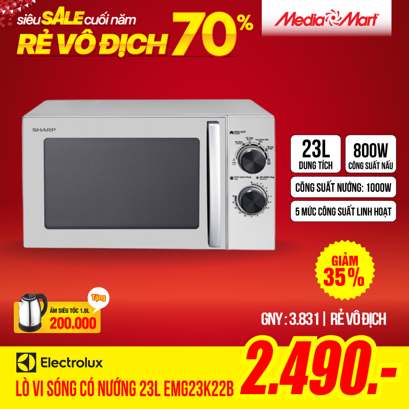 Lò vi sóng có nướng 23L Electrolux EMG23K22B