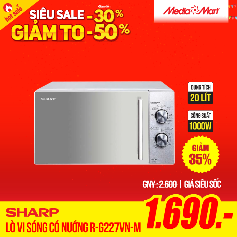 Lò vi sóng có nướng Sharp R-G227VN-M 20 Lít