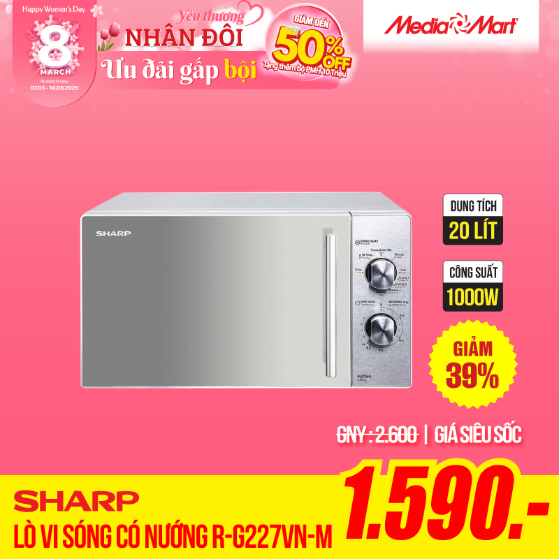 Lò vi sóng có nướng Sharp R-G227VN-M 20 Lít