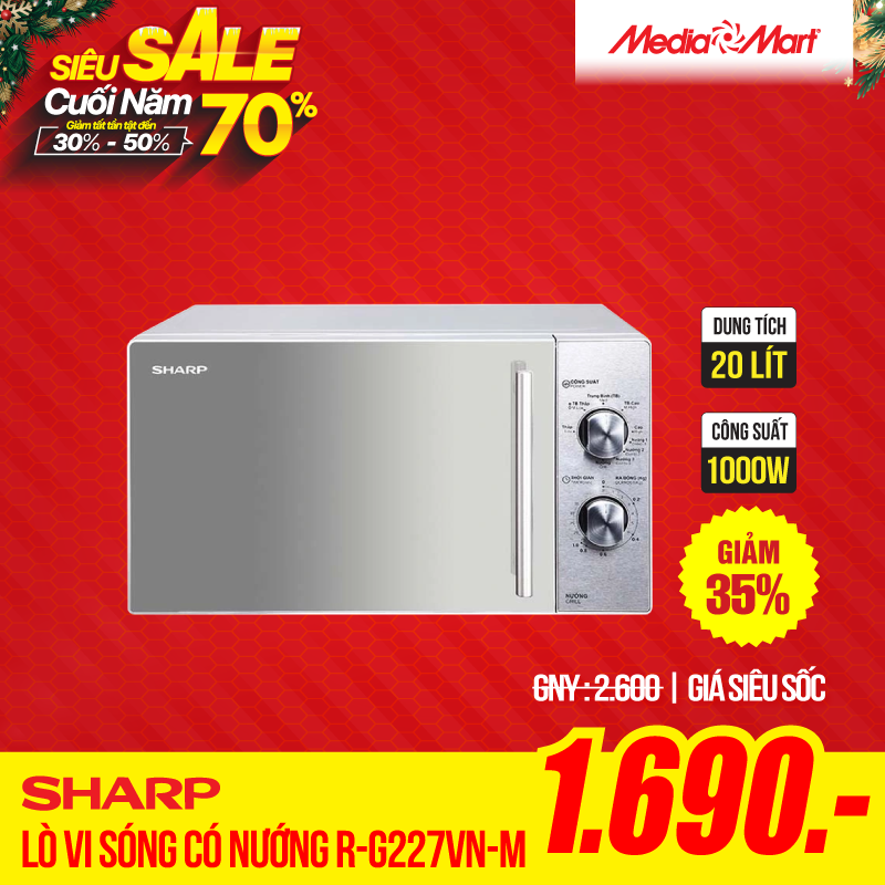 Lò vi sóng có nướng Sharp R-G227VN-M 20 Lít