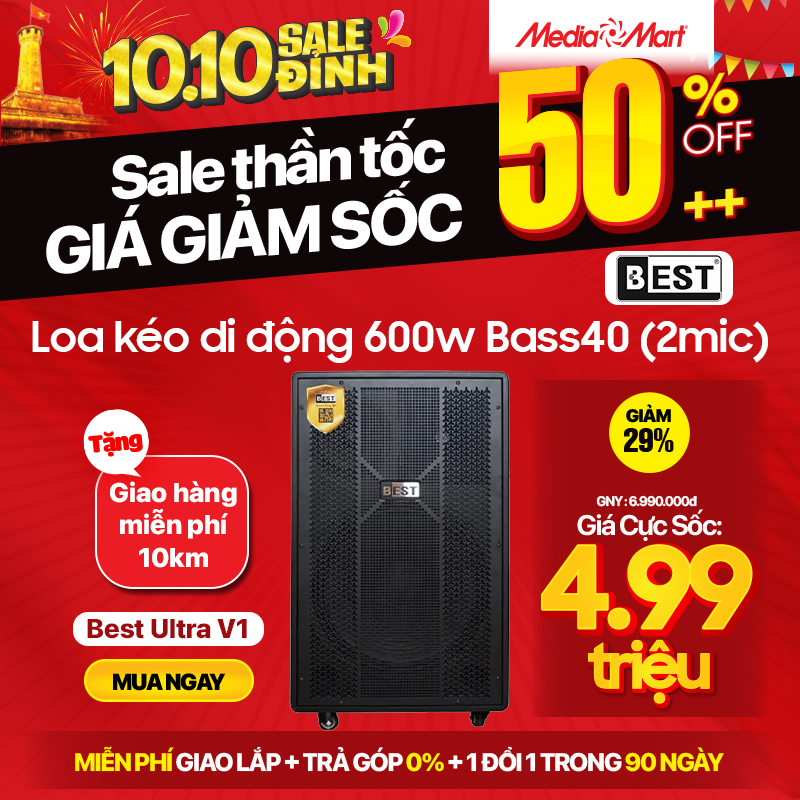Loa kéo di động Best Ultra V1 600w Bass40 (2mic)