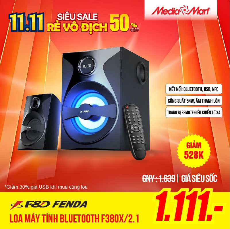 Loa máy tính Bluetooth Fenda F380X/2.1, có điều khiển