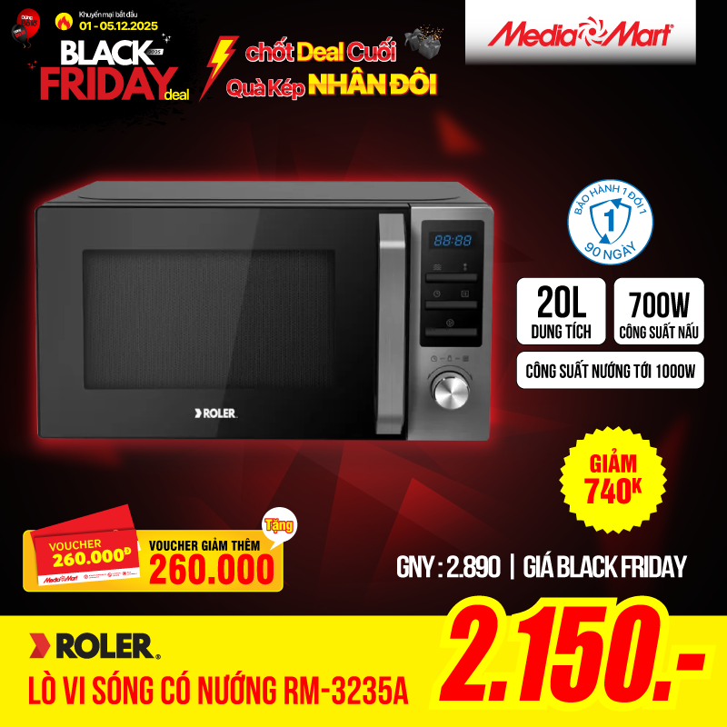 LVS điện tử có nướng 20L Roler RM-3235A (Hàng hiệu GG)
