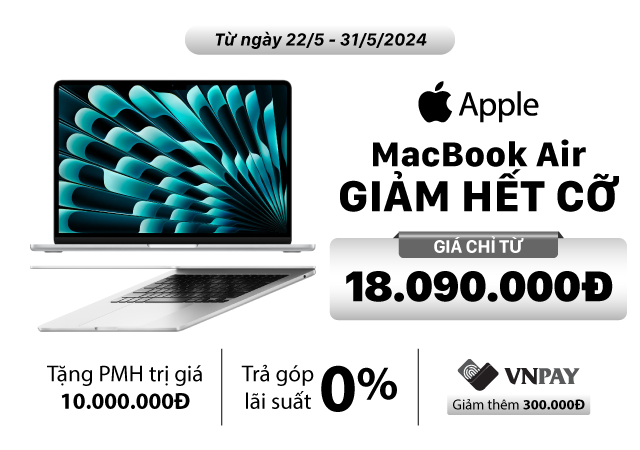 Macbook Air Giảm hết cỡ (-50%) + Trả góp 0% Giá chỉ từ 18.090.000đ