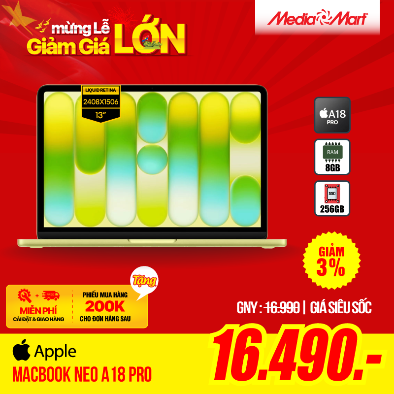 Macbook Neo A18 Pro 13 MHFD4SA/A Citrus