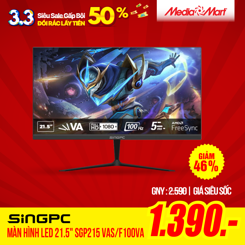 Màn hình LED SingPC 21.5 SGP215 VAS/F100VA