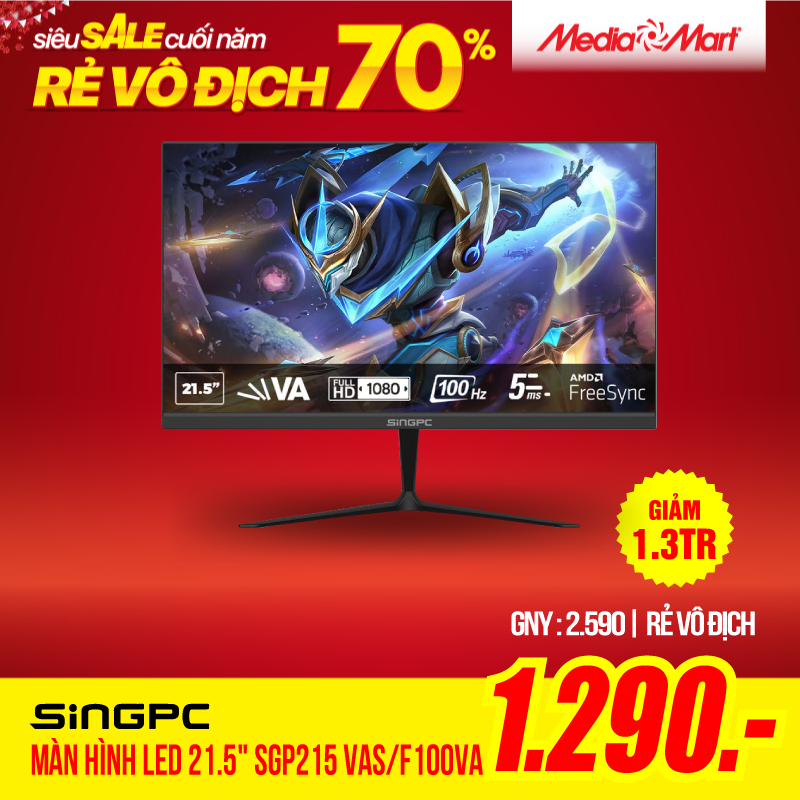 Màn hình LED SingPC 21.5 SGP215 VAS/F100VA