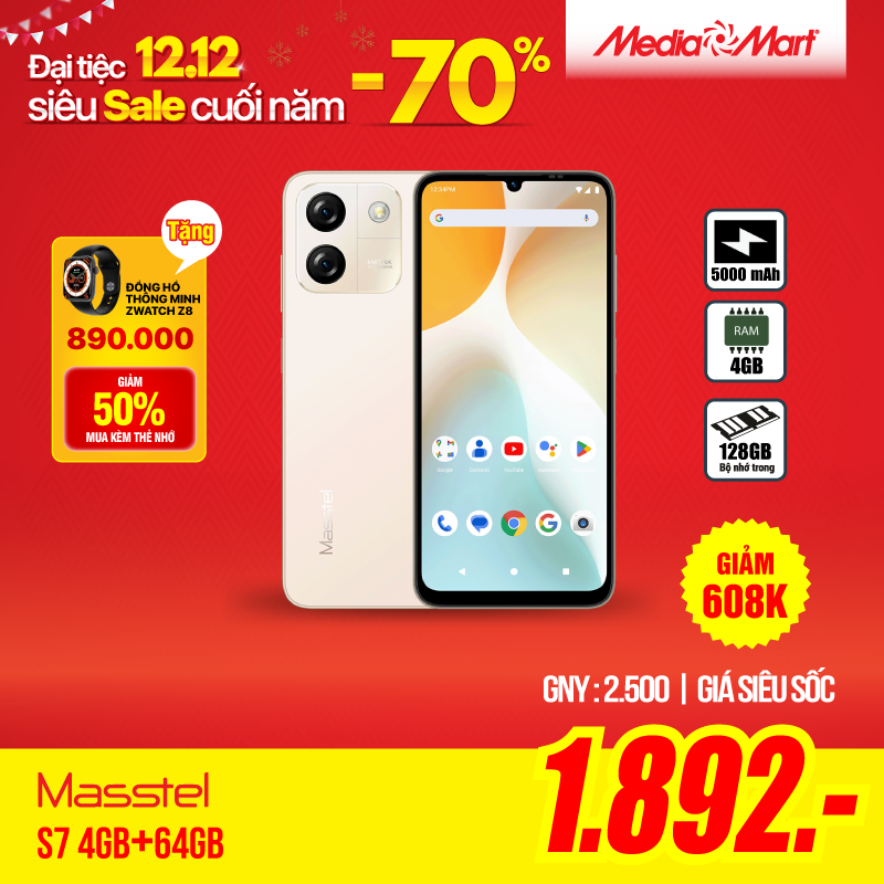 Masstel S7 4GB+128GB màu vàng (Gold)