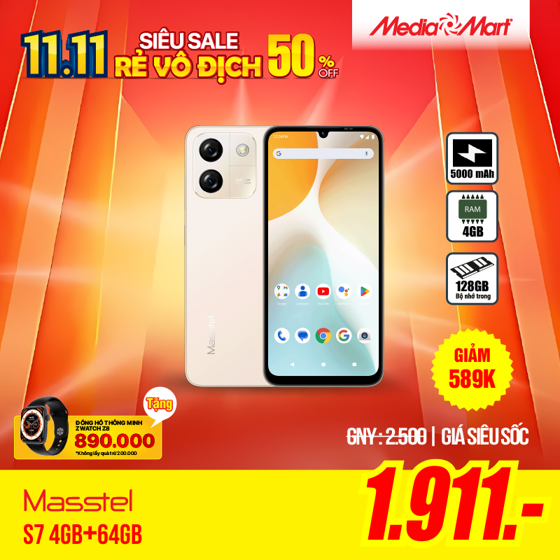 Masstel S7 4GB+128GB màu vàng (Gold)