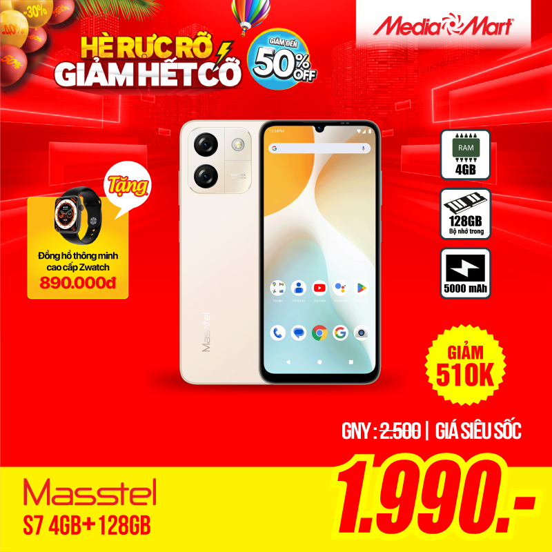 Masstel S7 4GB+128GB màu vàng (Gold)