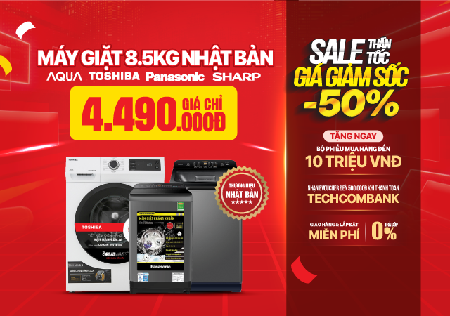 Máy giặt 8.5kg Nhật Bản giá chỉ từ 4.490.000đ (Click ngay)