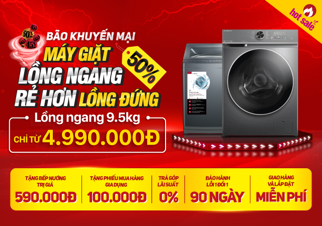 Máy giặt lồng ngang - Rẻ hơn lồng đứng - Giá chỉ từ 4.990.000đ (Click ngay)