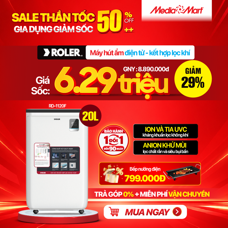 Máy hút ẩm điện tử - kết hợp lọc không khí 20 lít Roler RD-1120F