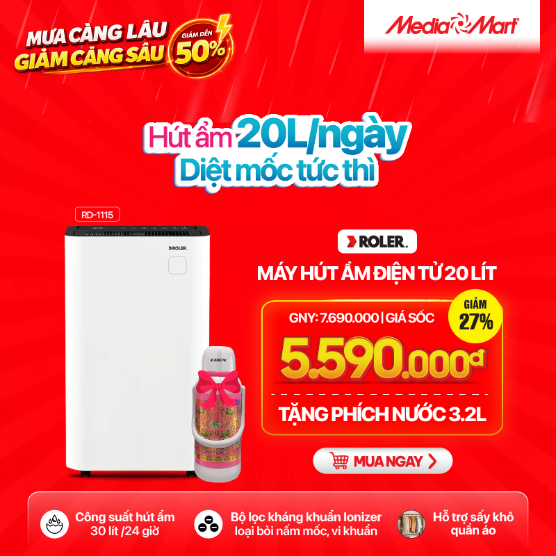 Máy hút ẩm điện tử 20 lít Roler RD-1115