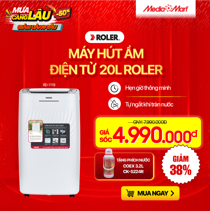 Máy hút ẩm điện tử 20 lít Roler RD-1119