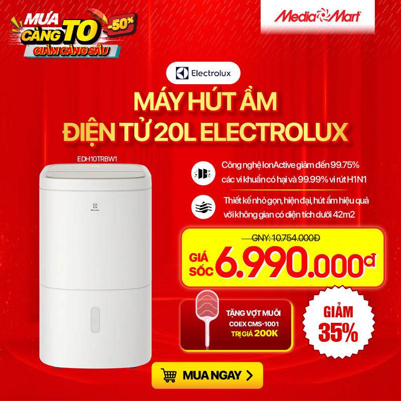 Máy hút ẩm điện tử 20L Electrolux EDH10TRBW1