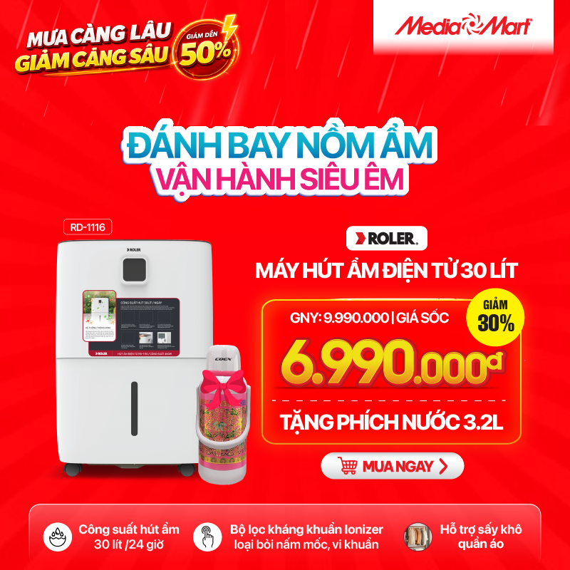 Máy hút ẩm điện tử 30 lít Roler RD-1116
