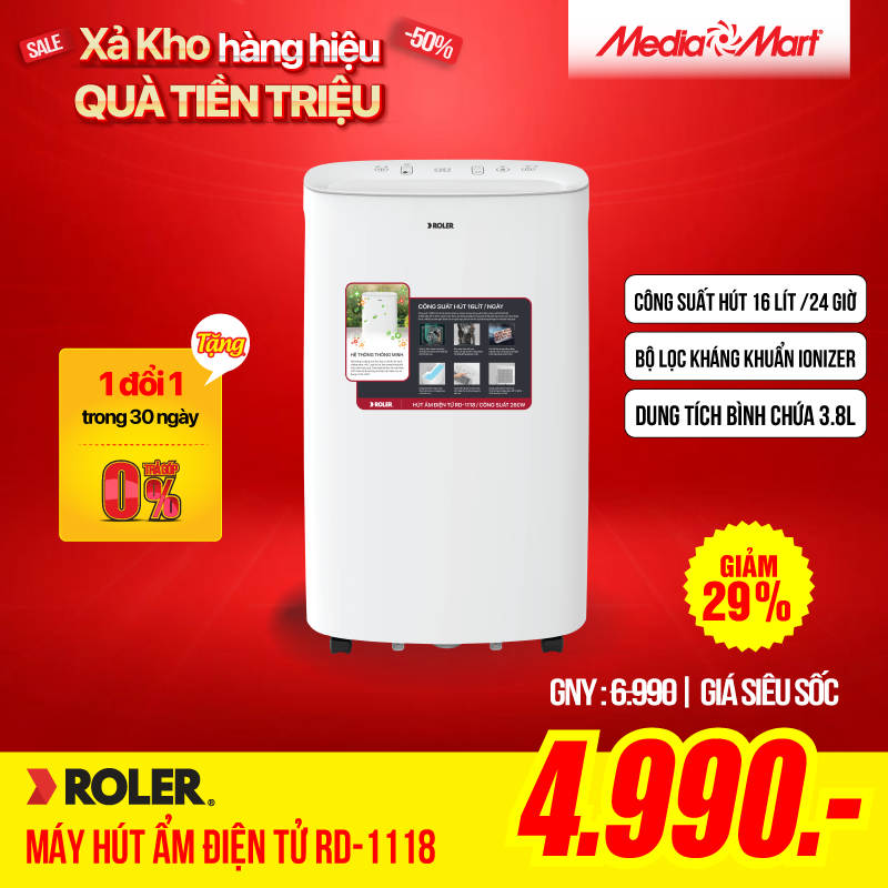 Máy hút ẩm điện tử Roler RD-1118