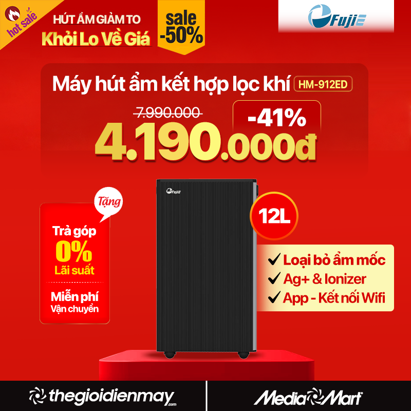 Máy hút ẩm kết hợp lọc khí 12L FujiE HM-912ED