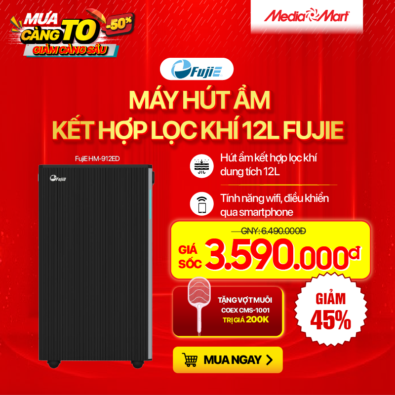 Máy hút ẩm kết hợp lọc khí 12L FujiE HM-912ED
