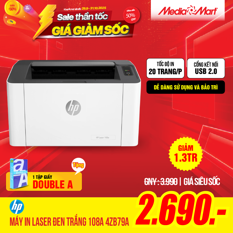 Máy in laser đen trắng HP 108A 4ZB79A (A4/A5/ USB)