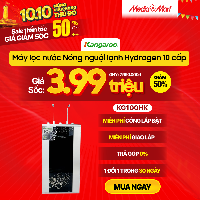 Máy lọc nước Kangaroo 10 cấp Hydrogen 2 vòi nóng lạnh KG100HK