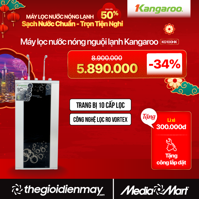 Máy lọc nước Kangaroo 10 cấp Hydrogen 2 vòi nóng lạnh KG100HK
