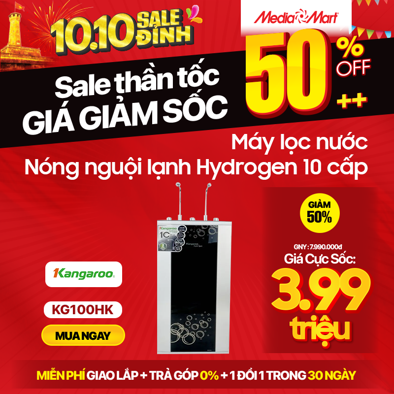 Máy lọc nước Kangaroo 10 cấp Hydrogen 2 vòi nóng lạnh KG100HK