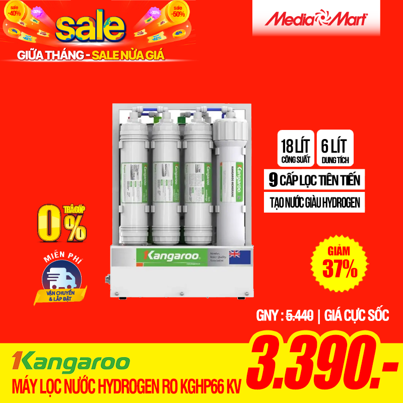Máy lọc nước Kangaroo 9 cấp Hydrogen RO KGHP66 KV giảm giá xả hàng hè
