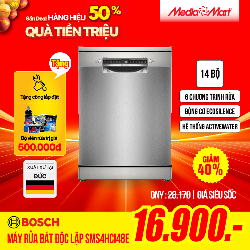Máy rửa bát 14 bộ độc lập Bosch SMS4HCI48E