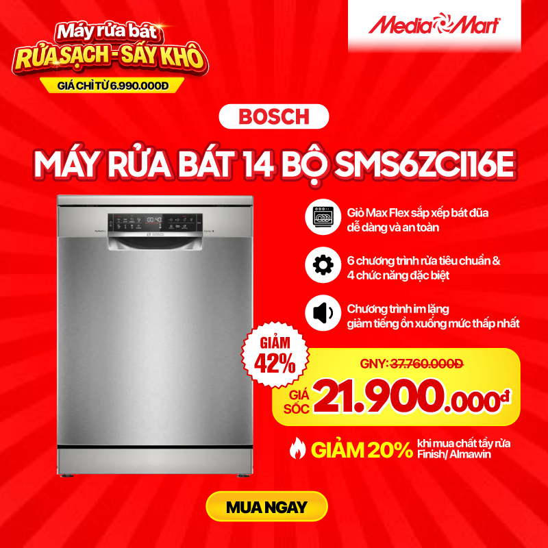 Máy rửa bát 14 bộ độc lập Bosch SMS6ZCI16E PerfectDry-Germany