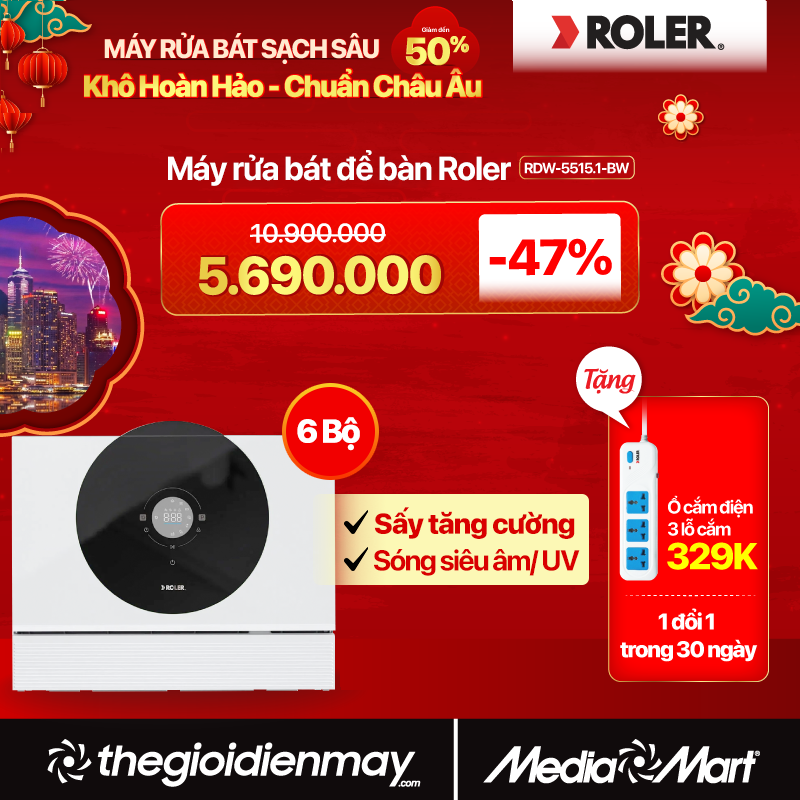 Máy rửa bát 6 bộ để bàn Roler RDW-5515.1-BW