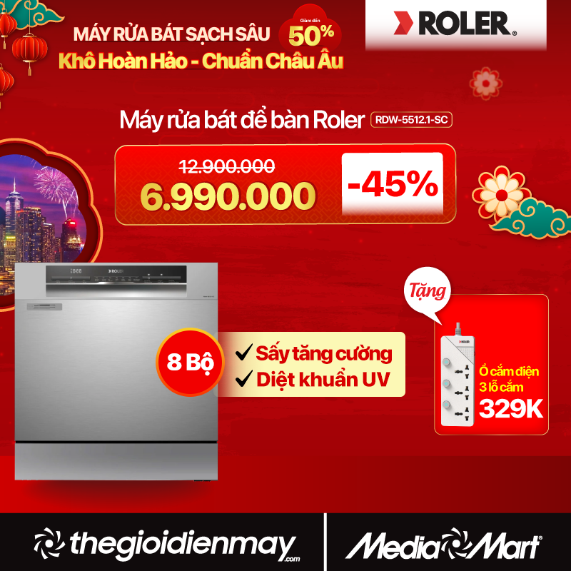 Máy rửa bát 8 bộ để bàn Roler RDW-5512.1-SC