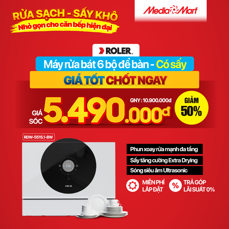 Máy rửa bát để bàn ROLER 6 bộ RDW-5515.1-BW