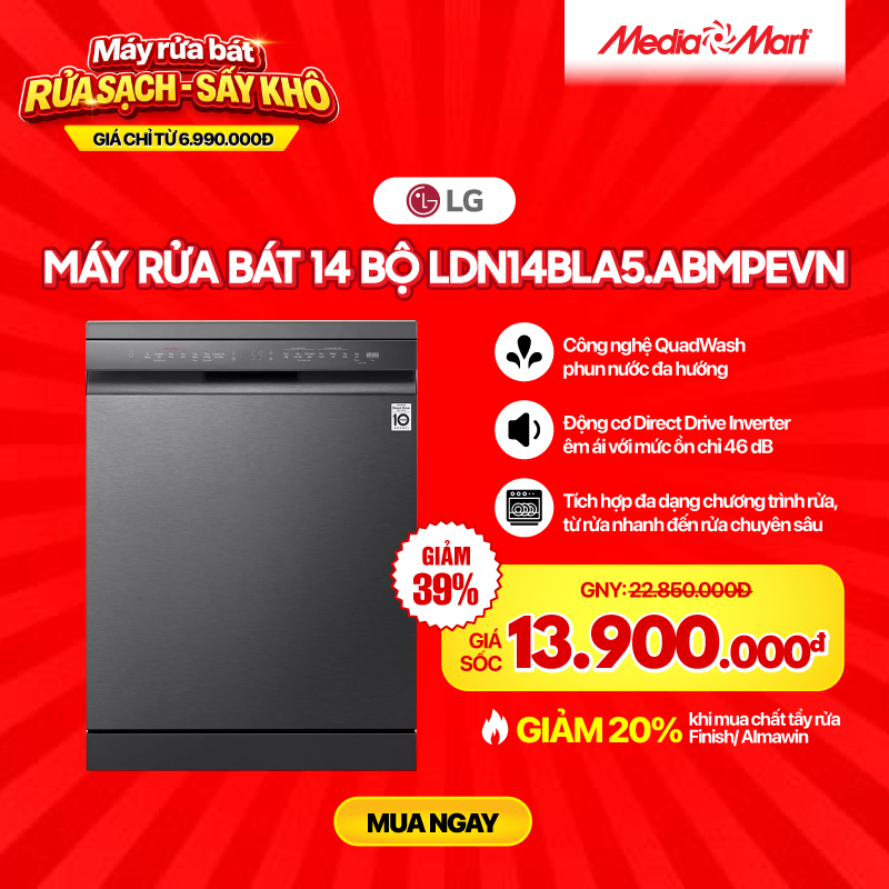 Máy rửa bát độc lập 14 bộ LG Quadwash LDN14BLA5.ABMPEVN