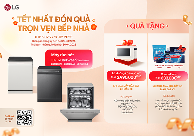 Máy rửa bát LG Tết nhất đón quà trọn vẹn bếp nhà