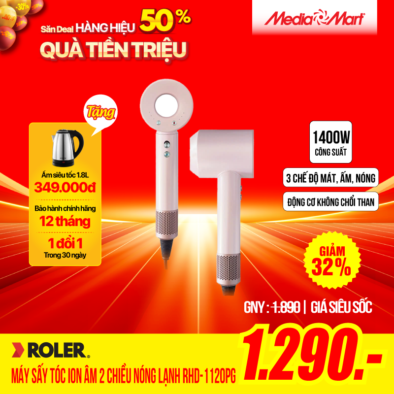 Máy sấy tóc Ion Âm 2 chiều nóng lạnh ROLER RHD-1120PG