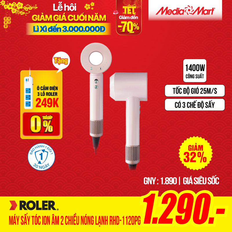 Máy sấy tóc Ion Âm 2 chiều nóng lạnh ROLER RHD-1120PG