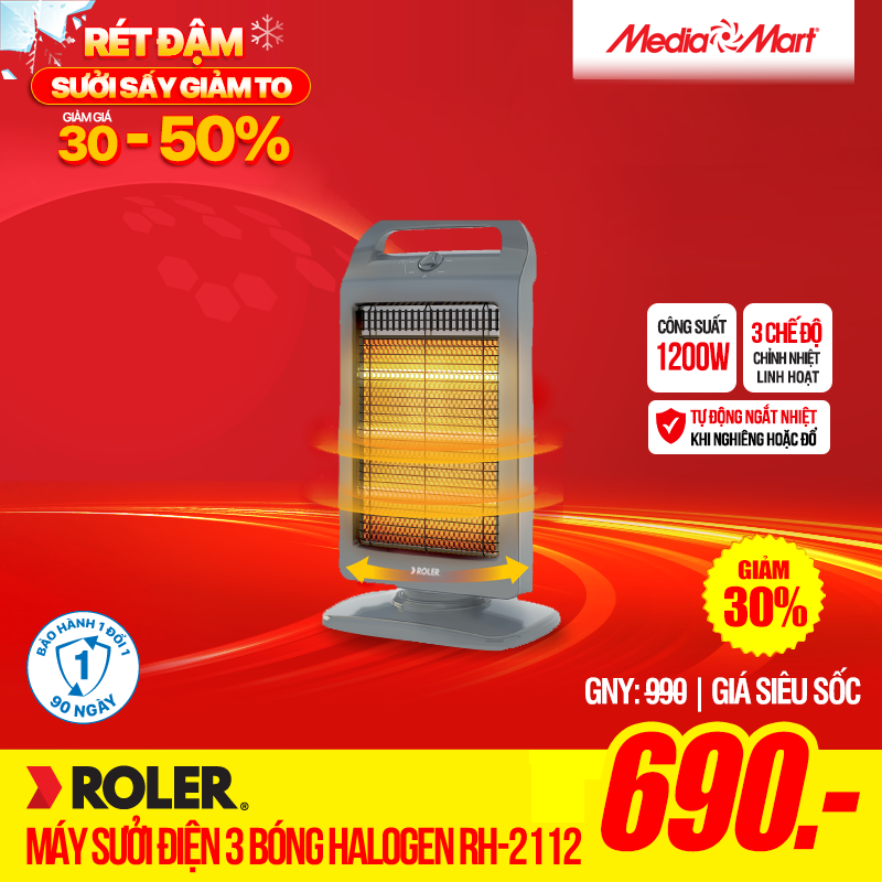Máy sưởi điện 3 bóng Halogen Roler RH-2112