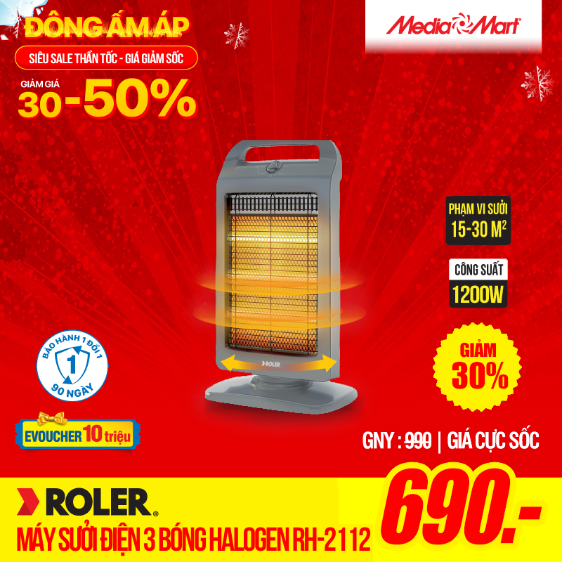 Máy sưởi điện 3 bóng Halogen Roler RH-2112