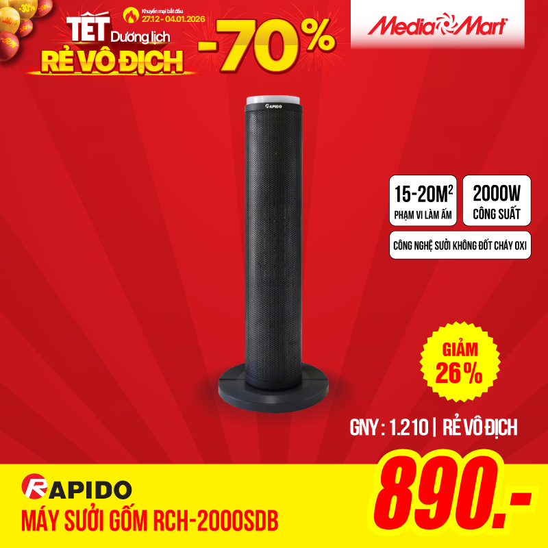 Máy sưởi gốm Rapido RCH-2000SDB